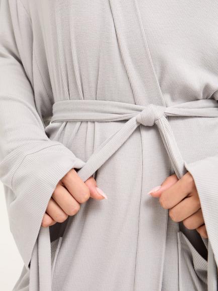 Pretty You London Ribbed Dressing Gown - view 2, Grey