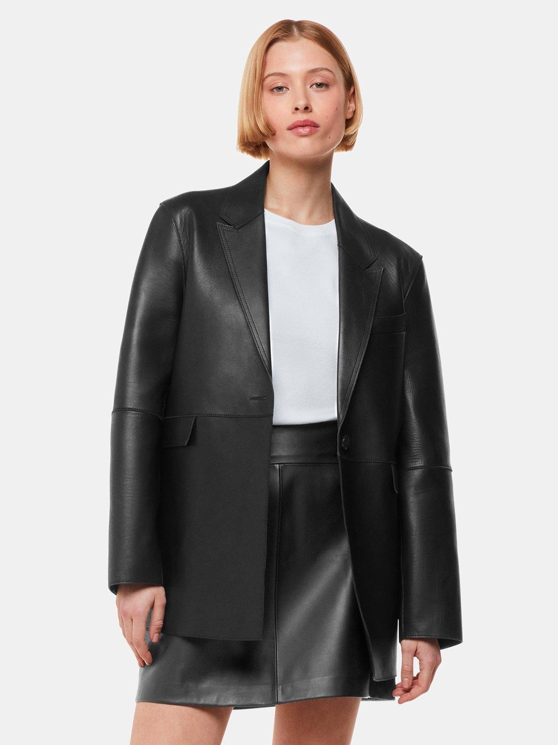 Product image 3 of 5, which shows Whistles Pure Leather Mini Skirt, Black, 6