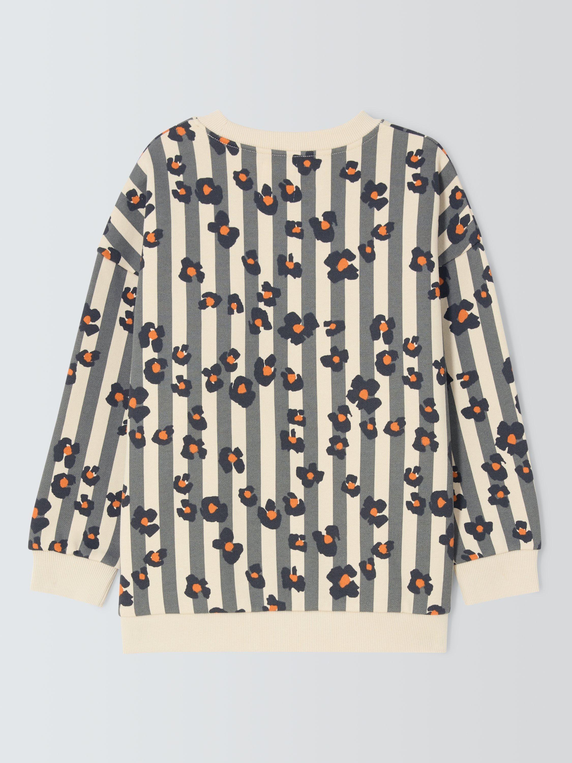 Product image 2 of 3, which shows John Lewis Kids' Leopard Print Stripe Sweatshirt, Grey Stripe, 3 years