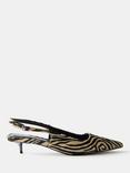 Mint Velvet Zebra Print Leather Kitten Heel Slingback Court Shoes, Natural Cream