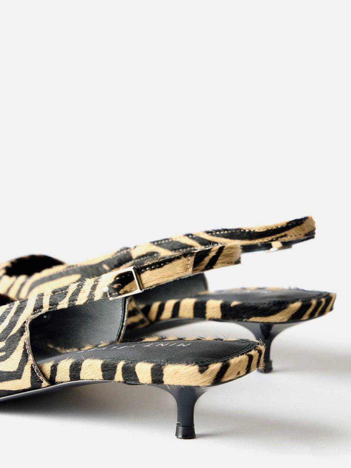 Product image 3 of 5, which shows Mint Velvet Zebra Print Leather Kitten Heel Slingback Court Shoes, Natural Cream, 4