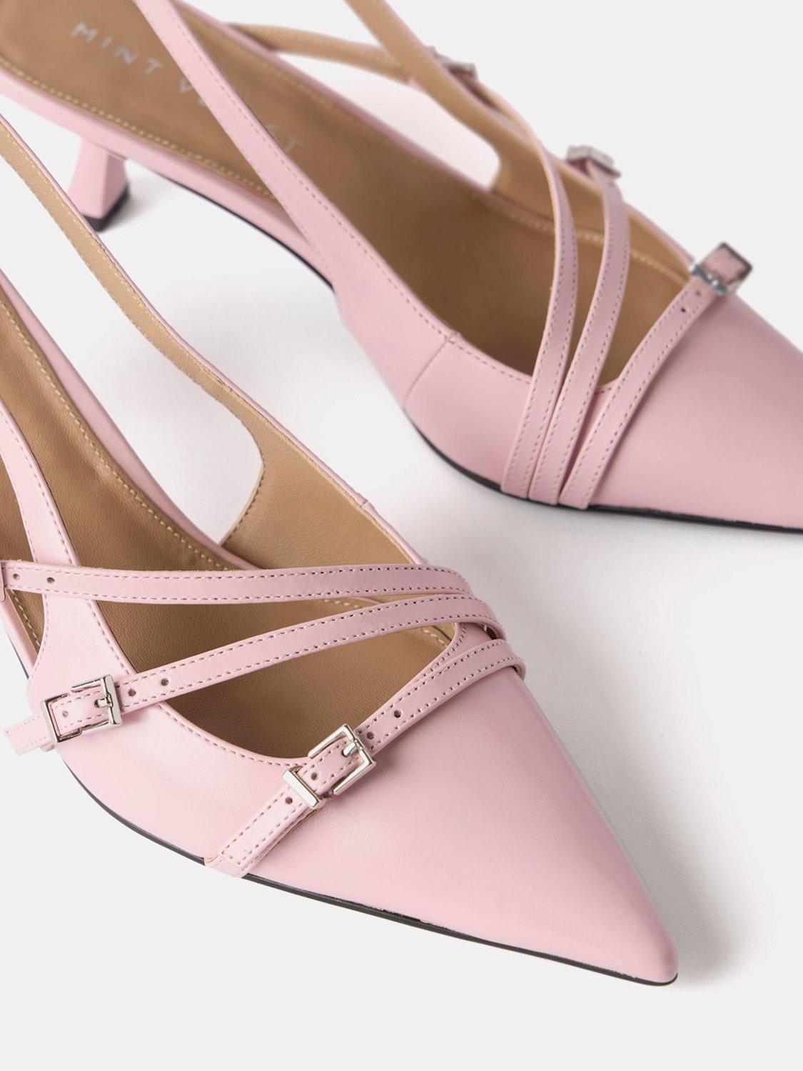 Product image 2 of 6, which shows Mint Velvet Kit Leather Kitten Heel Slingback Court Shoes, Pink, 4