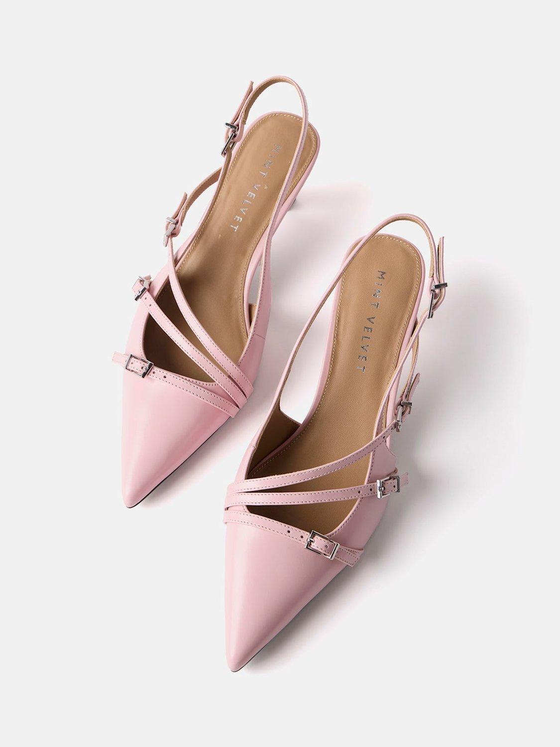 Product image 3 of 6, which shows Mint Velvet Kit Leather Kitten Heel Slingback Court Shoes, Pink, 4