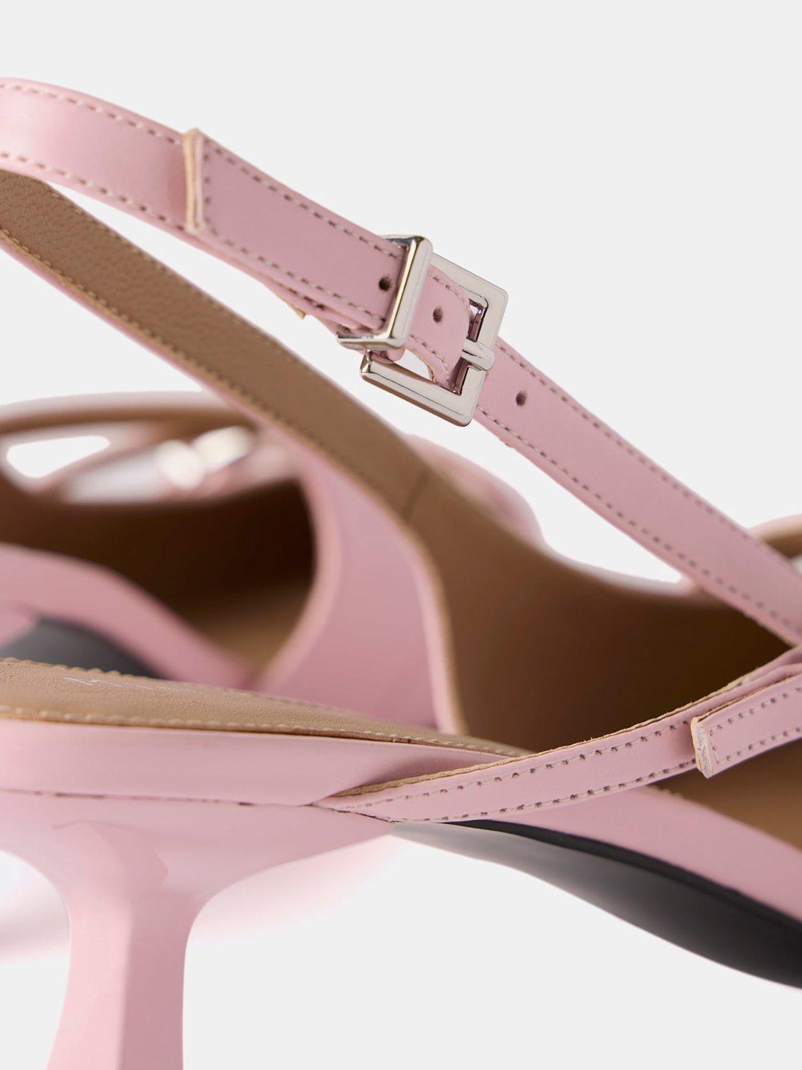 Product image 4 of 6, which shows Mint Velvet Kit Leather Kitten Heel Slingback Court Shoes, Pink, 4