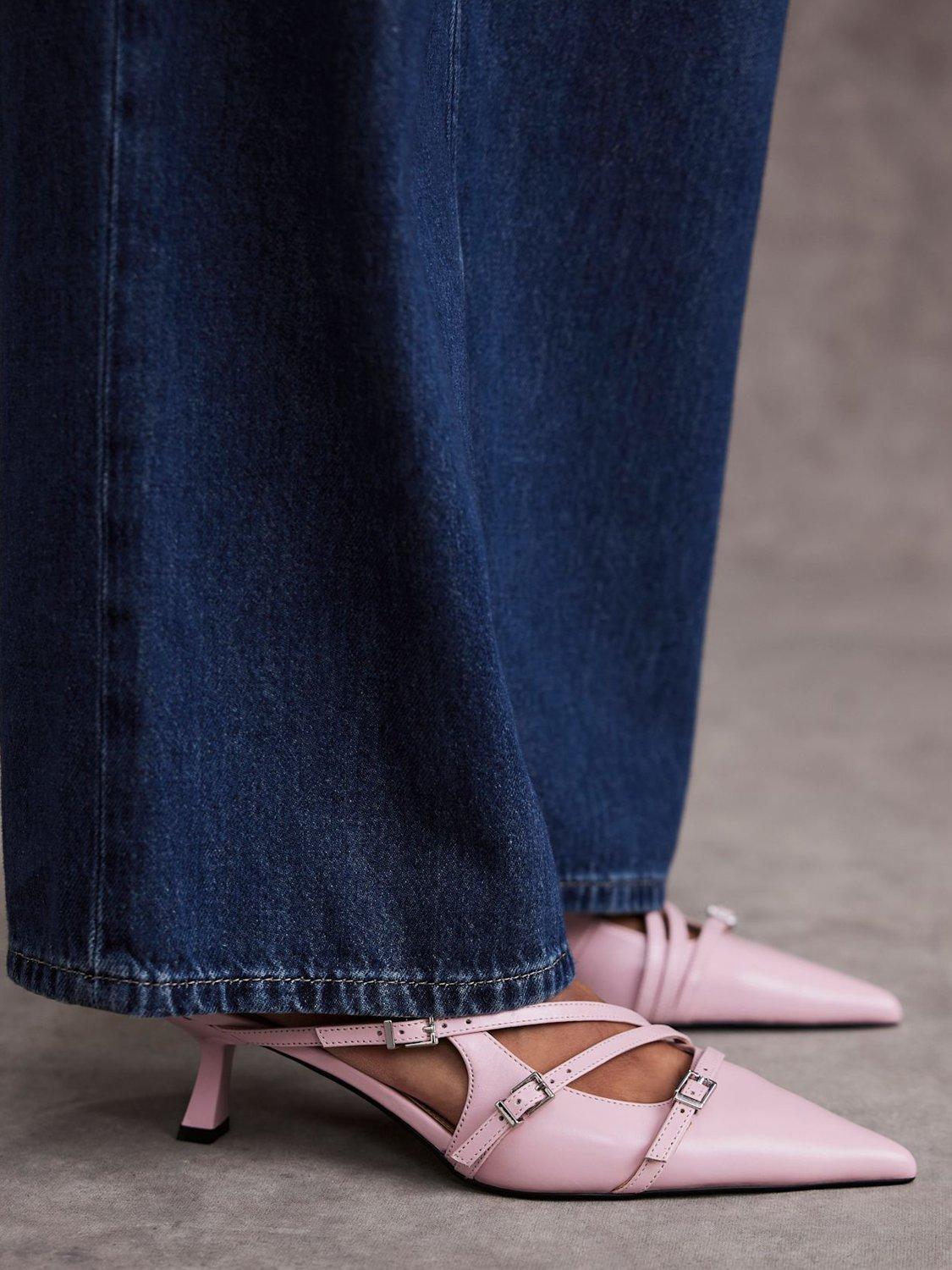 Product image 6 of 6, which shows Mint Velvet Kit Leather Kitten Heel Slingback Court Shoes, Pink, 4