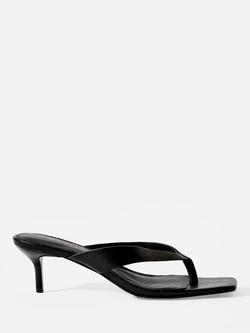 Mint Velvet Betty Leather Kitten Heel Toe Post Sandals, Black