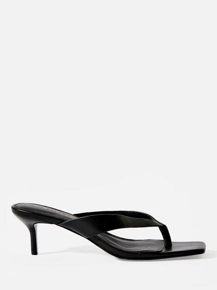 Mint Velvet Betty Leather Kitten Heel Toe Post Sandals, Black