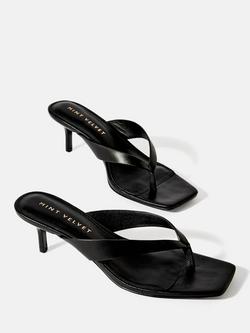 Mint Velvet Betty Leather Kitten Heel Toe Post Sandals - view 2, Black