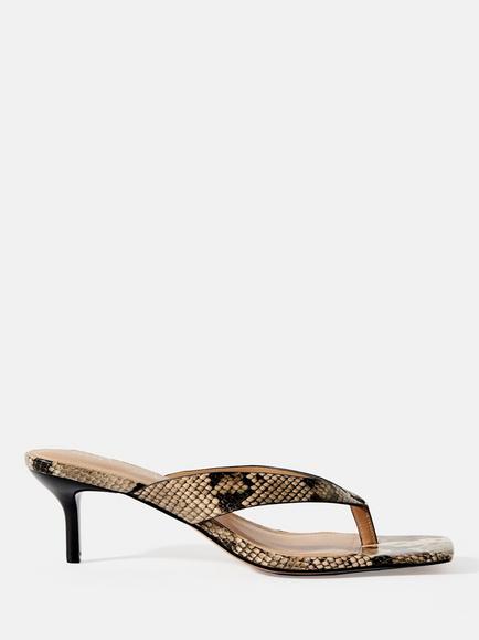 Mint Velvet Betty Leather Snake Print Kitten Heel Toe Post Sandals, Multi, Multi