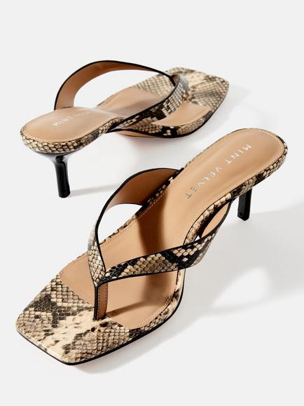 Mint Velvet Betty Leather Snake Print Kitten Heel Toe Post Sandals, Multi - view 2, Multi