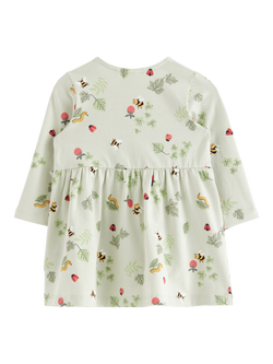 Lindex Kids' Summer Woodland Print Long Sleeve Dress, Light Dusty Green - view 2, Light Dusty Green