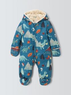 John Lewis Baby Dinosaur Print Snowsuit, Blue, Blue