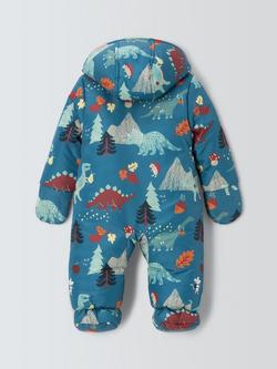 John Lewis Baby Dinosaur Print Snowsuit, Blue - view 2, Blue