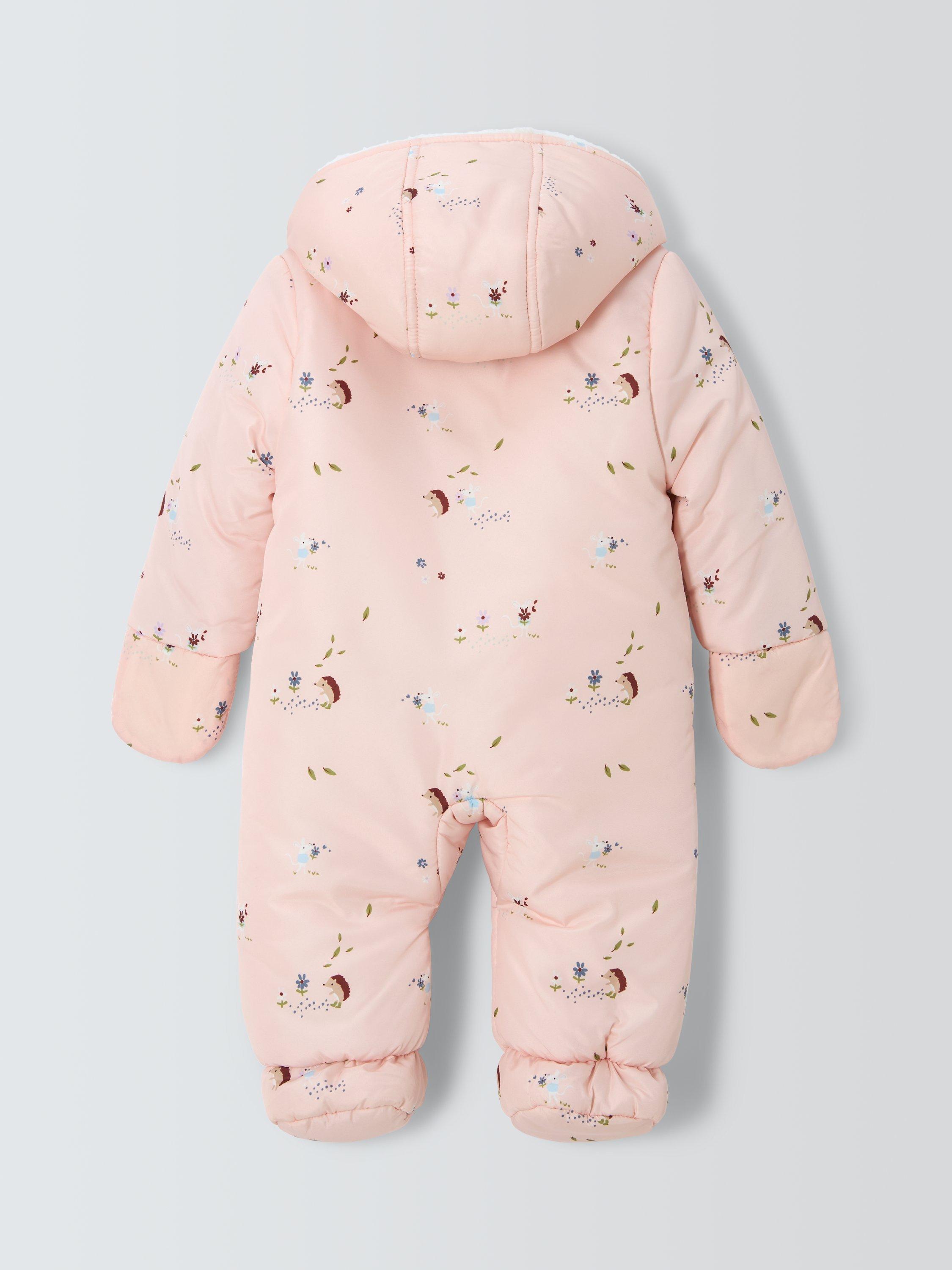 Product image 2 of 3, which shows John Lewis Baby Hedgehog Print Snowsuit, Pink, Newborn