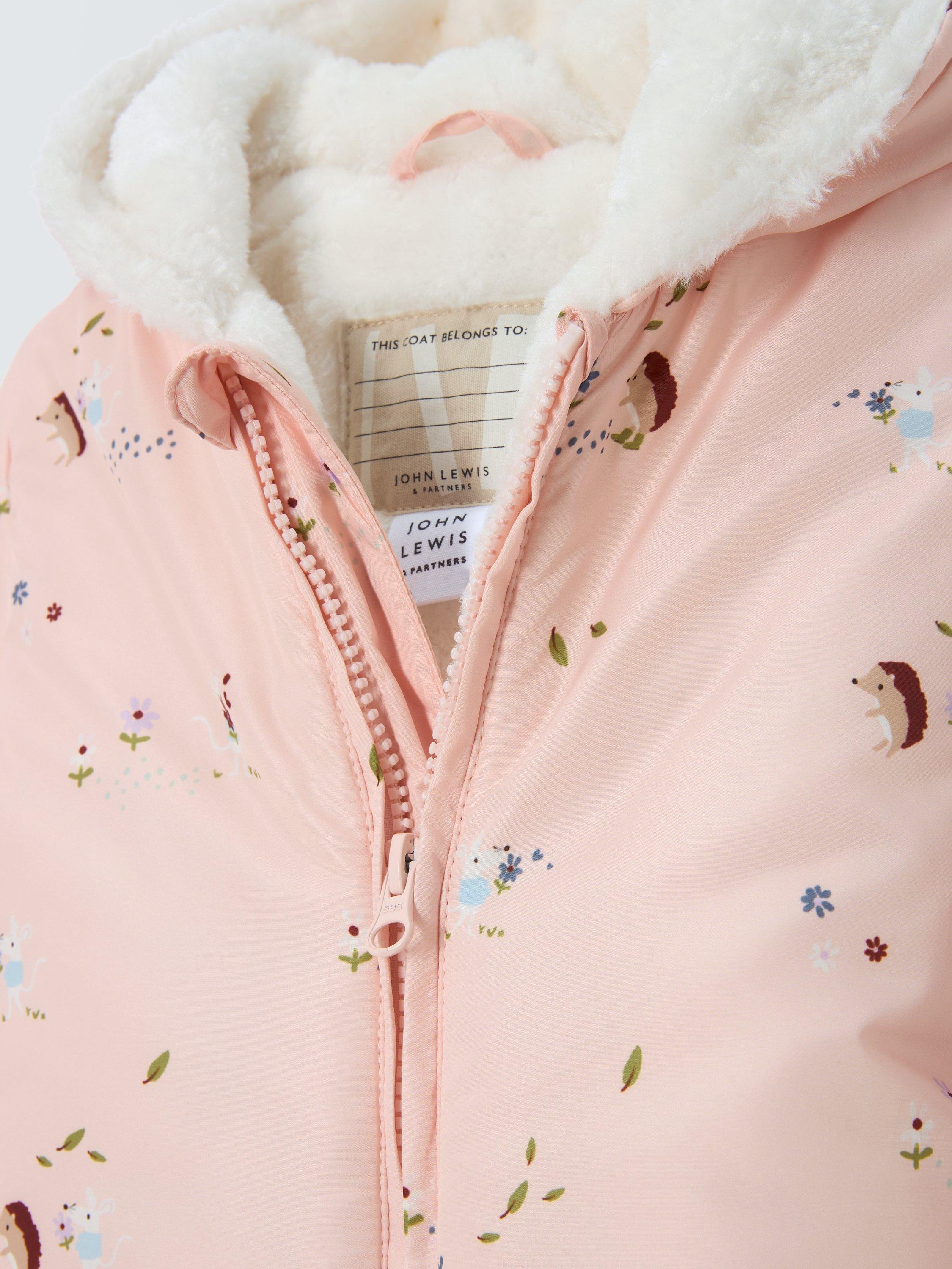 Product image 3 of 3, which shows John Lewis Baby Hedgehog Print Snowsuit, Pink, Newborn