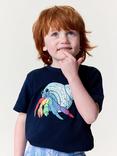 Crew Clothing Kids' Cotton Short Sleeved Crab Print T-Shirt, Navy/Multi