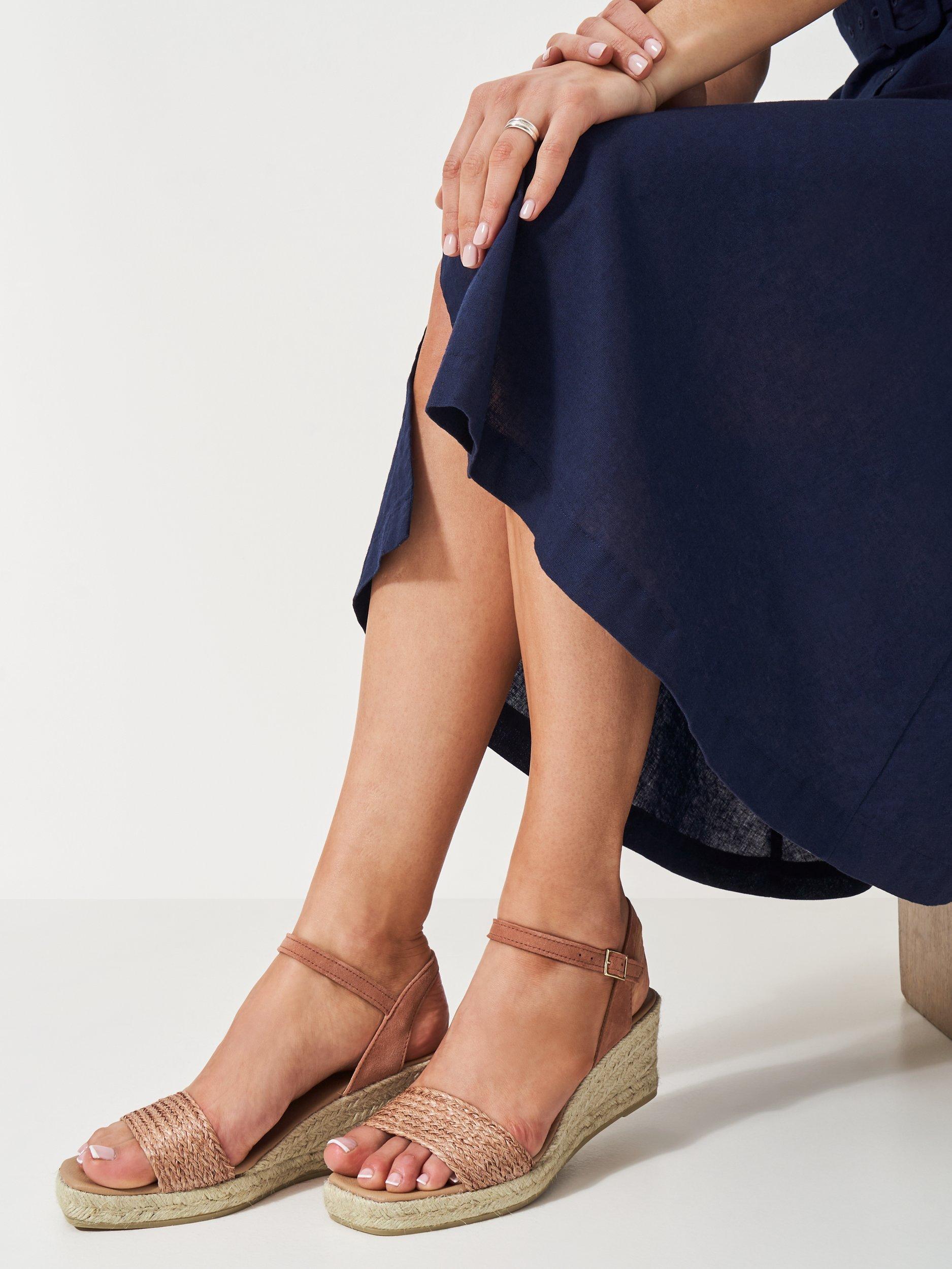 Product image 1 of 3, which shows Crew Clothing Espadrille Woven Jute Midsole Wedges, Pink, 8