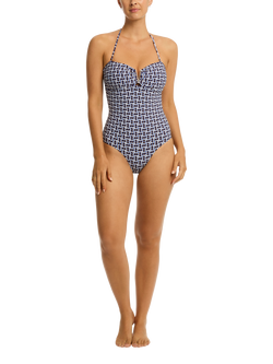 Sea Level Coast Bandeau Swimsuit, Cobalt/White, Cobalt/White