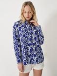 Crew Clothing Floral Linen Rich Shirt, Dark Blue/White