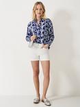 Crew Clothing Floral Linen Rich Shirt, Dark Blue/White