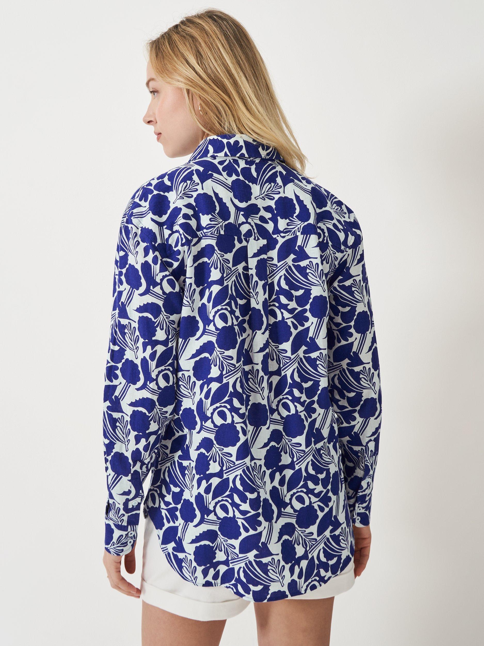 Product image 3 of 5, which shows Crew Clothing Floral Linen Rich Shirt, Dark Blue/White, 6