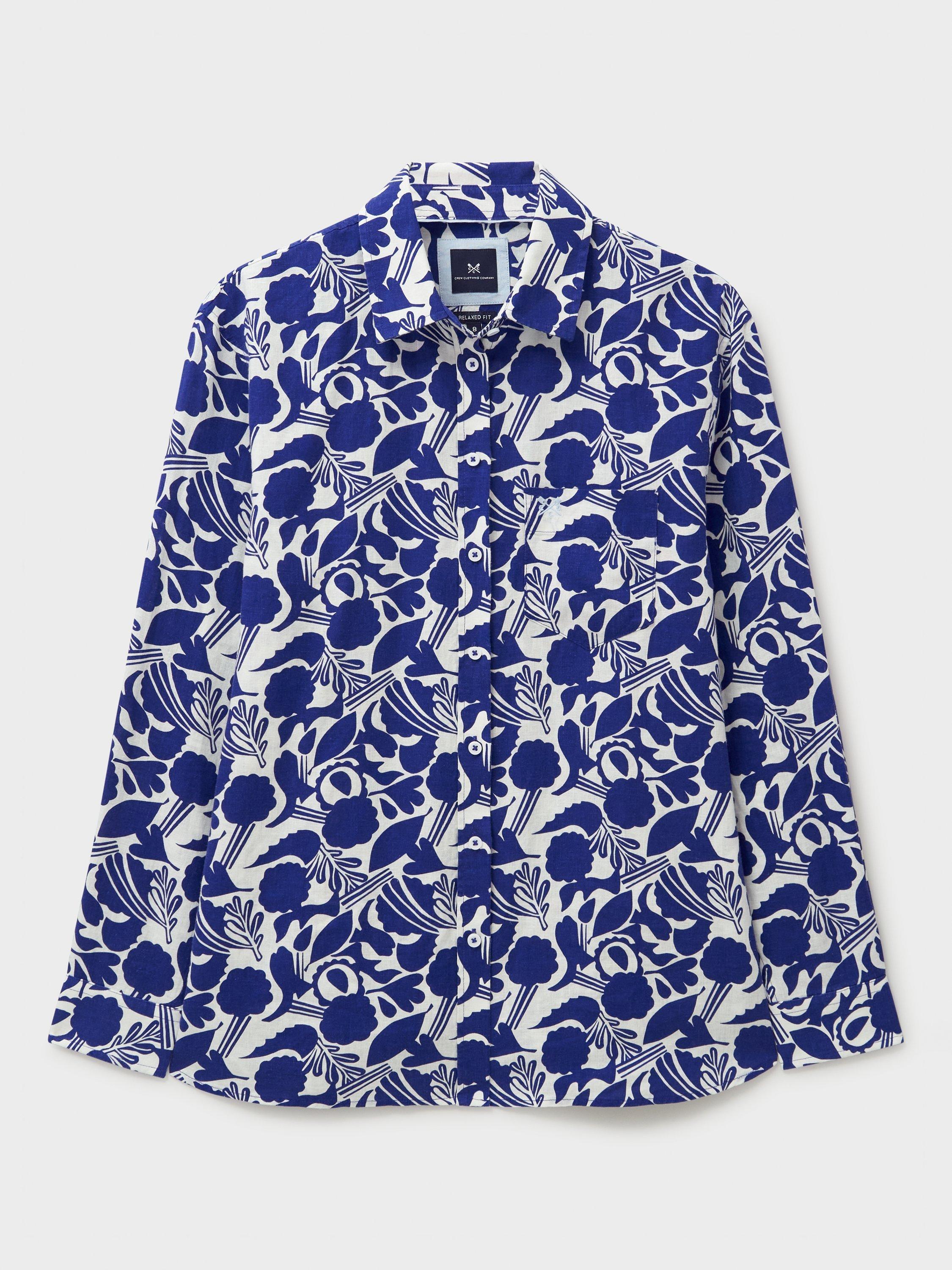 Product image 5 of 5, which shows Crew Clothing Floral Linen Rich Shirt, Dark Blue/White, 6