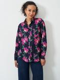 Crew Clothing Linen Rich Graphic Floral Shirt, Navy Blue