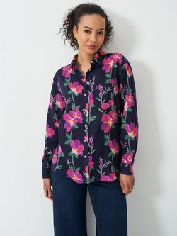 Crew Clothing Linen Rich Graphic Floral Shirt, Navy Blue, Navy Blue