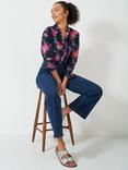 Crew Clothing Linen Rich Graphic Floral Shirt, Navy Blue