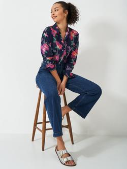 Crew Clothing Linen Rich Graphic Floral Shirt, Navy Blue - view 2, Navy Blue