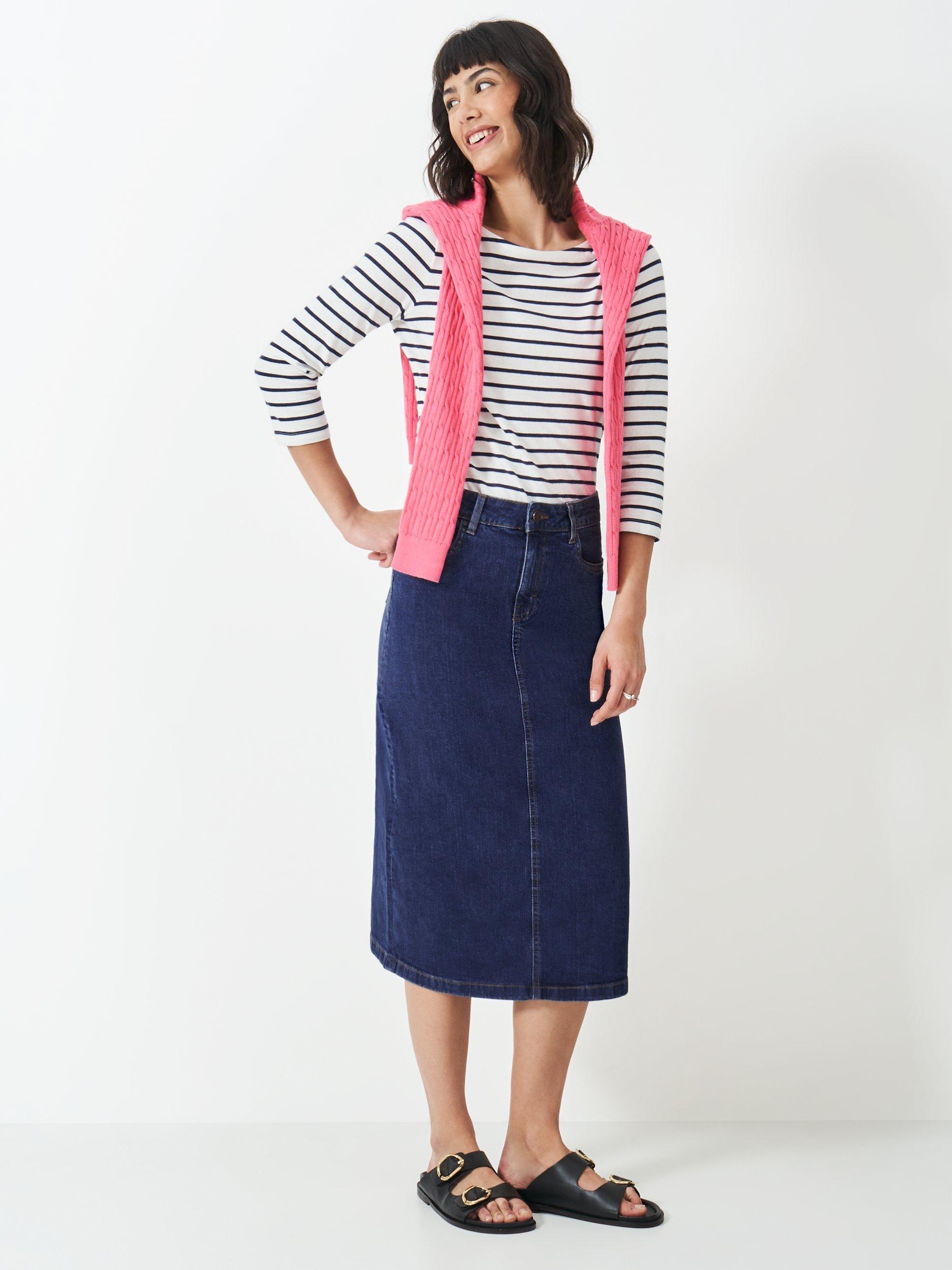 Product image 1 of 5, which shows Crew Clothing Mia Denim Midi Skirt, Denim, 6