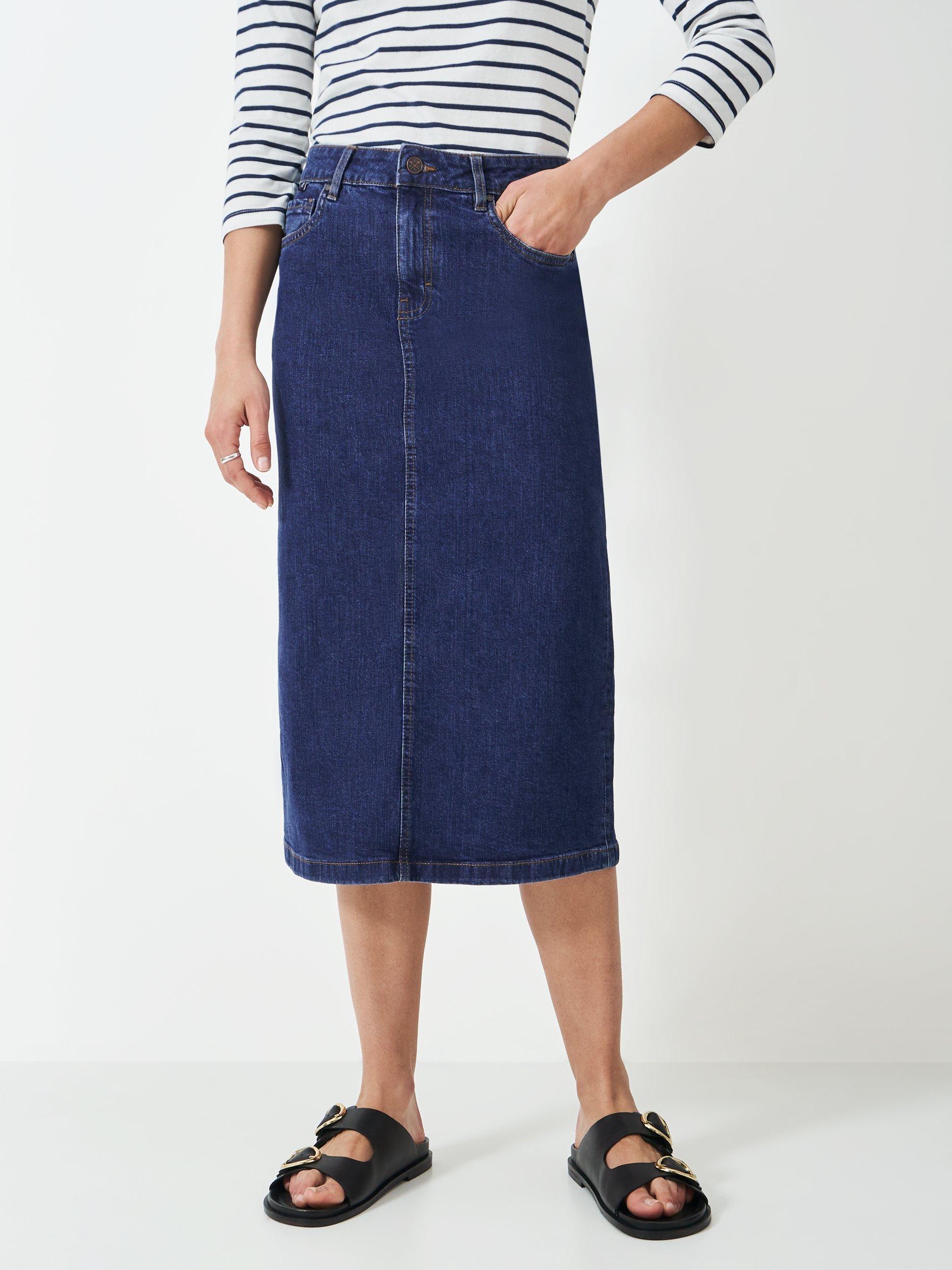 Product image 2 of 5, which shows Crew Clothing Mia Denim Midi Skirt, Denim, 6