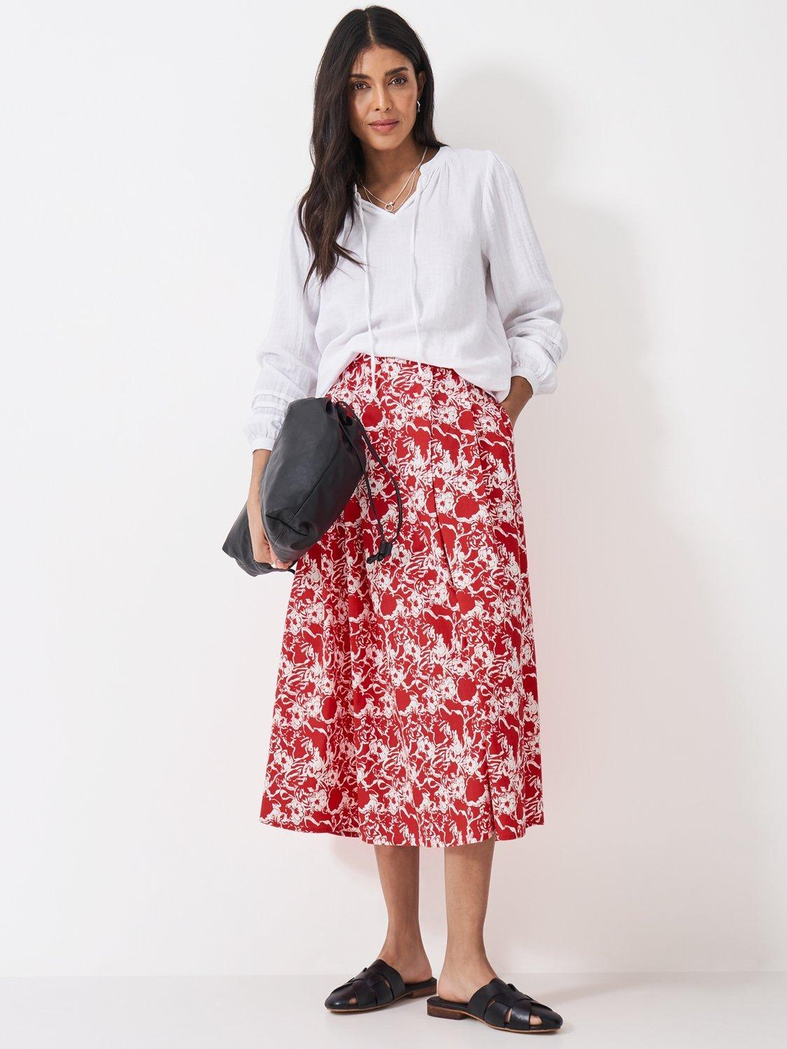 Product image 1 of 5, which shows Crew Clothing Gabby Floral Skirt, Red/White, 6