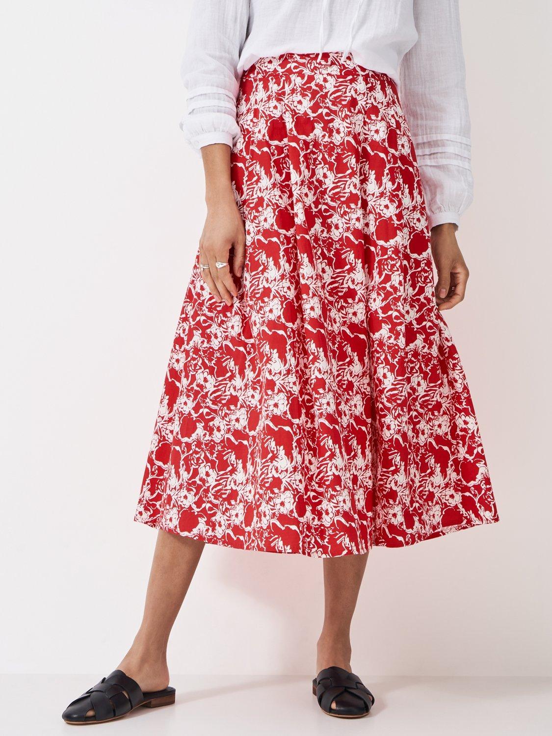 Product image 2 of 5, which shows Crew Clothing Gabby Floral Skirt, Red/White, 6