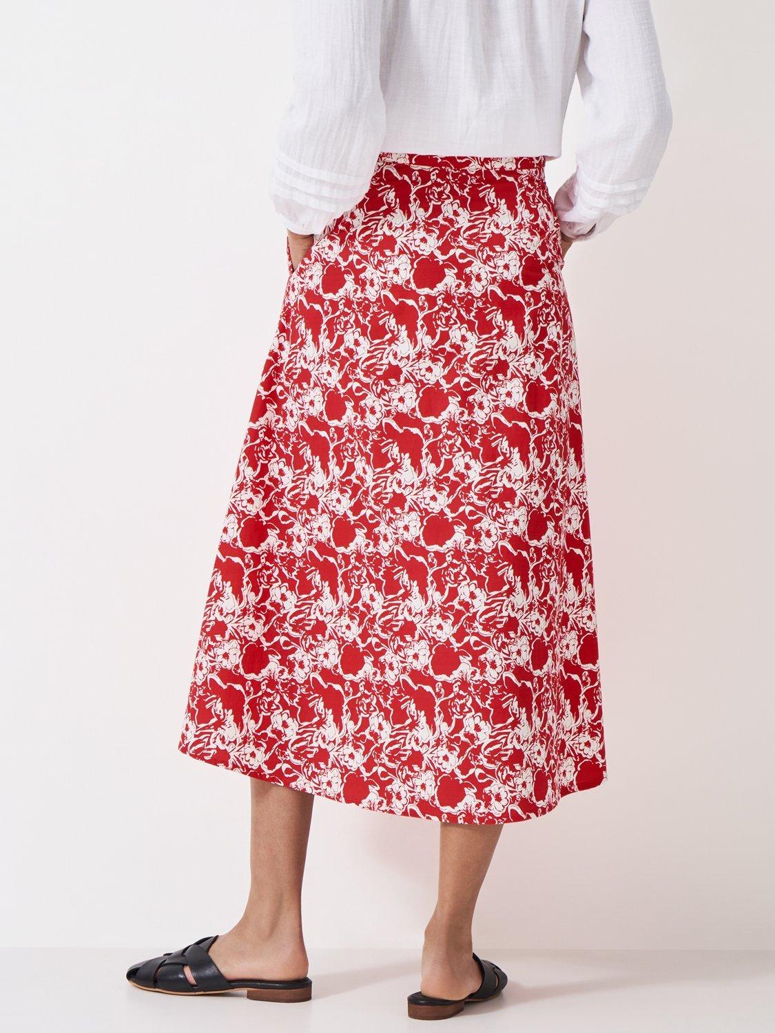 Product image 3 of 5, which shows Crew Clothing Gabby Floral Skirt, Red/White, 6