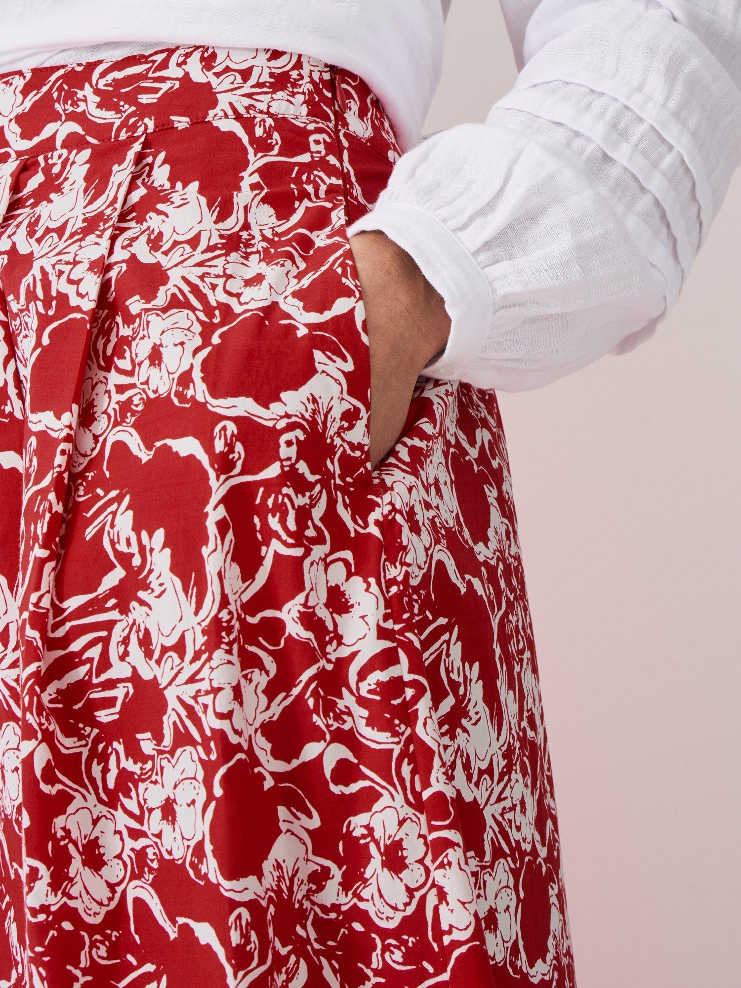 Product image 4 of 5, which shows Crew Clothing Gabby Floral Skirt, Red/White, 6