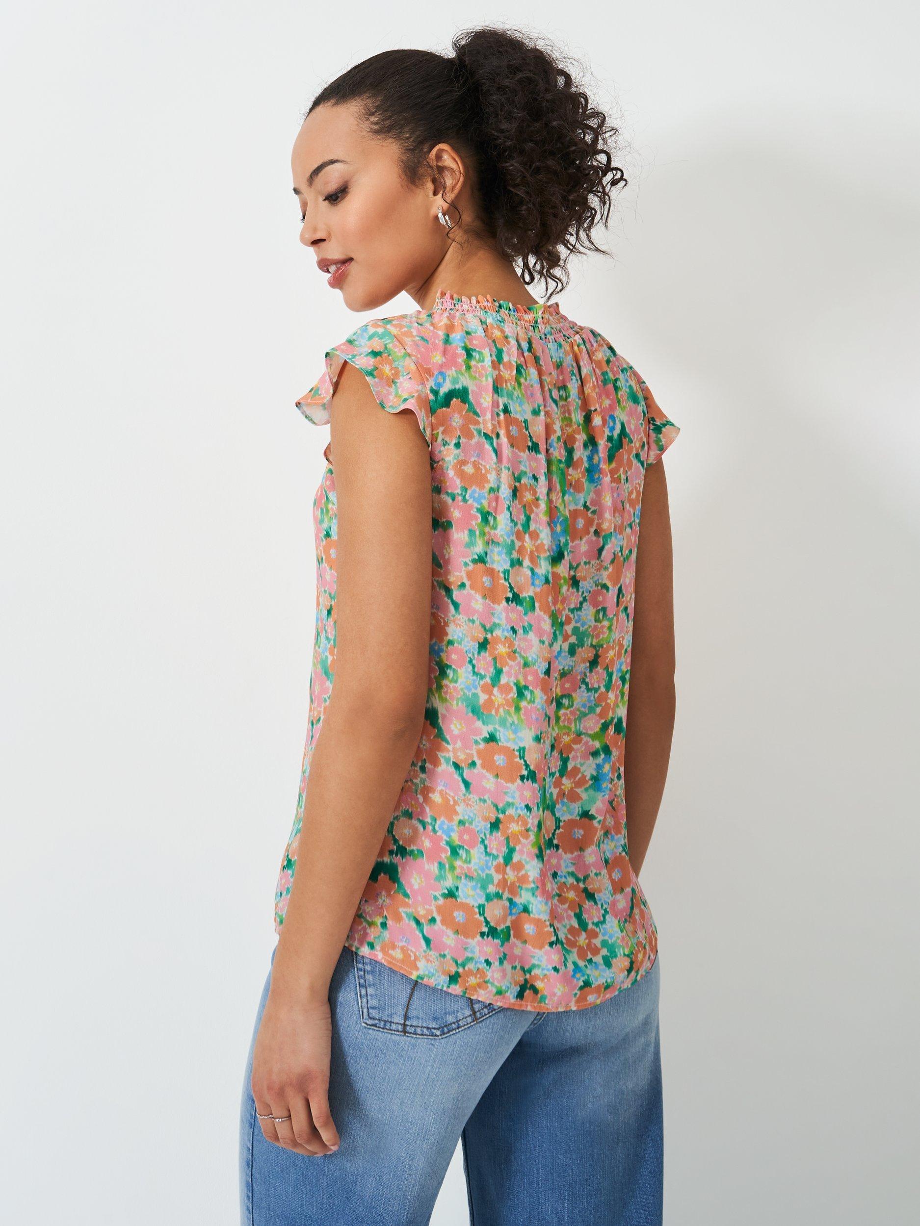 Product image 3 of 5, which shows Crew Clothing Floral Gathered Neck Blouse, Multi, 6