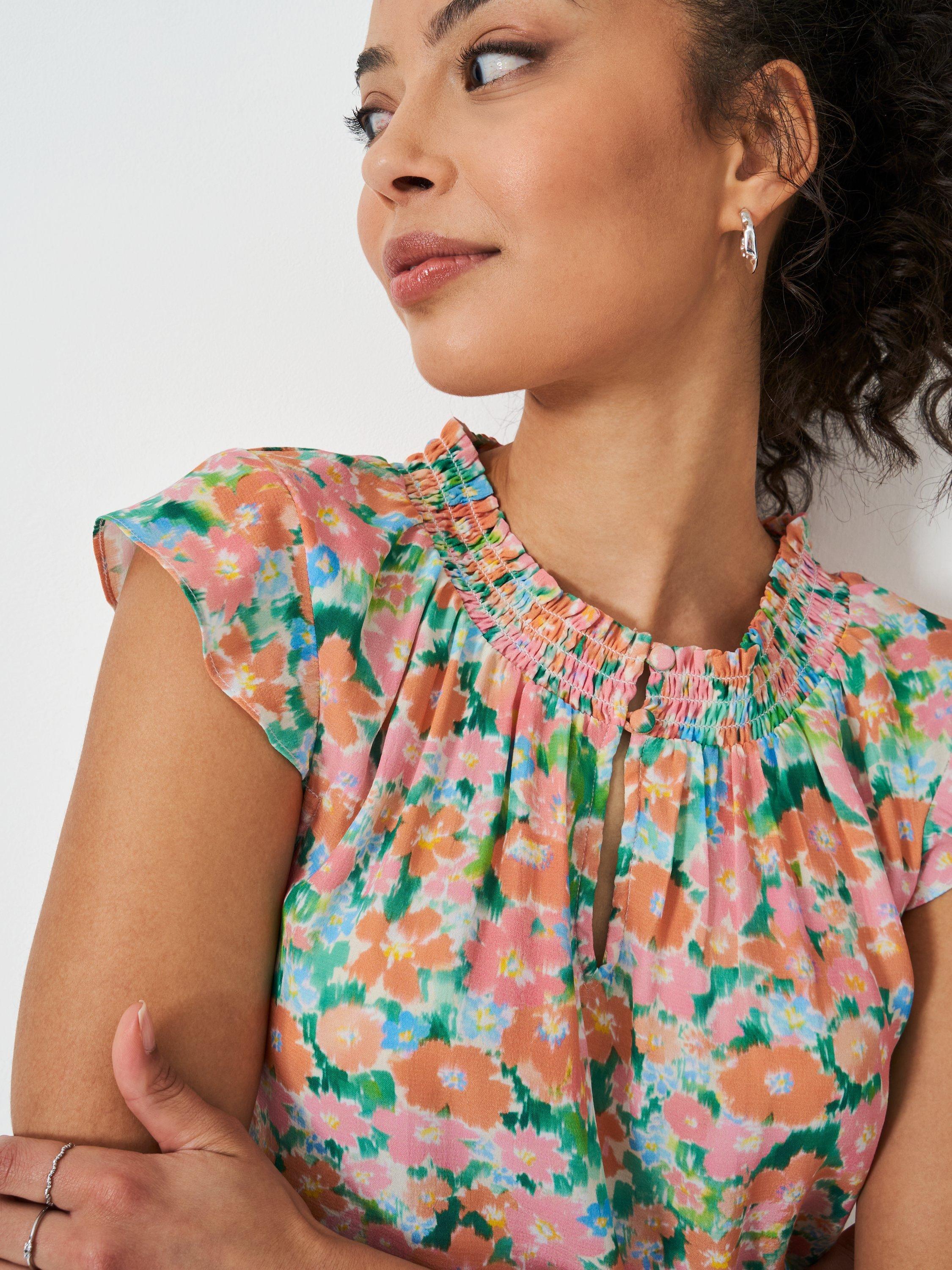 Product image 4 of 5, which shows Crew Clothing Floral Gathered Neck Blouse, Multi, 6