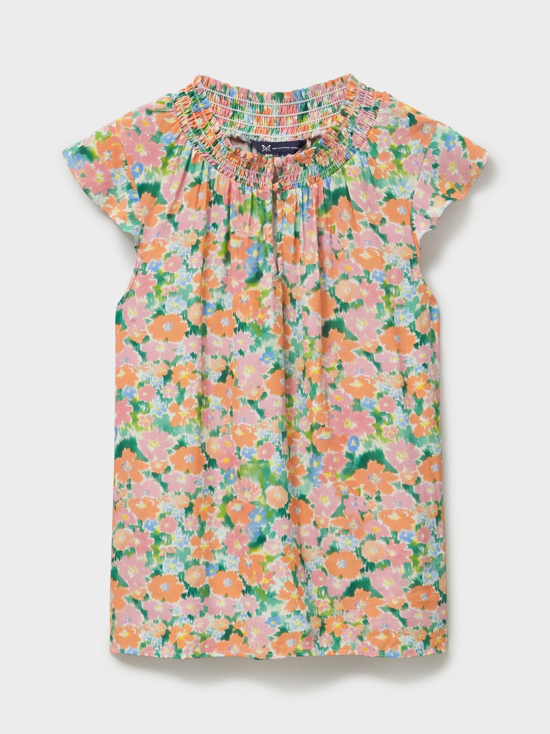 Product image 5 of 5, which shows Crew Clothing Floral Gathered Neck Blouse, Multi, 6