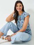 Crew Clothing Dara Watercolour Floral Top, Blue/Multi