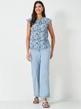Crew Clothing Dara Watercolour Floral Top, Blue/Multi