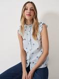 Crew Clothing Mila Broderie Frill Blouse, Blue/Multi