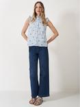 Crew Clothing Mila Broderie Frill Blouse, Blue/Multi