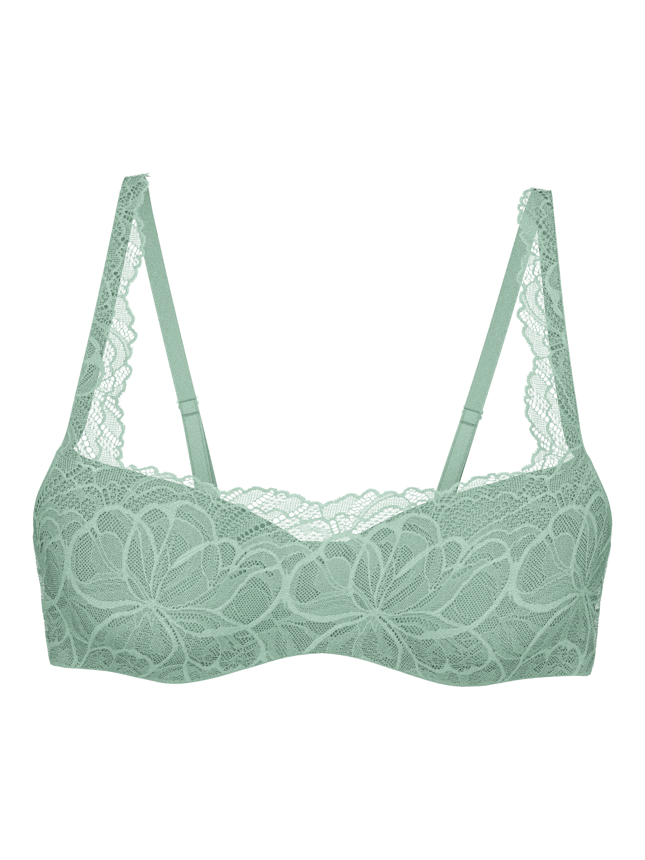 Product image 1 of 1, which shows Triumph Body Make-Up Illusion Lace Balconette Bra, Misty Turquoise, 32B