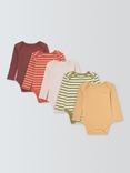 John Lewis Baby Rib Stripe Long Sleeve Bodysuits, Pack of 5, Neutral Multi