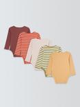 John Lewis Baby Rib Stripe Long Sleeve Bodysuits, Pack of 5, Neutral Multi