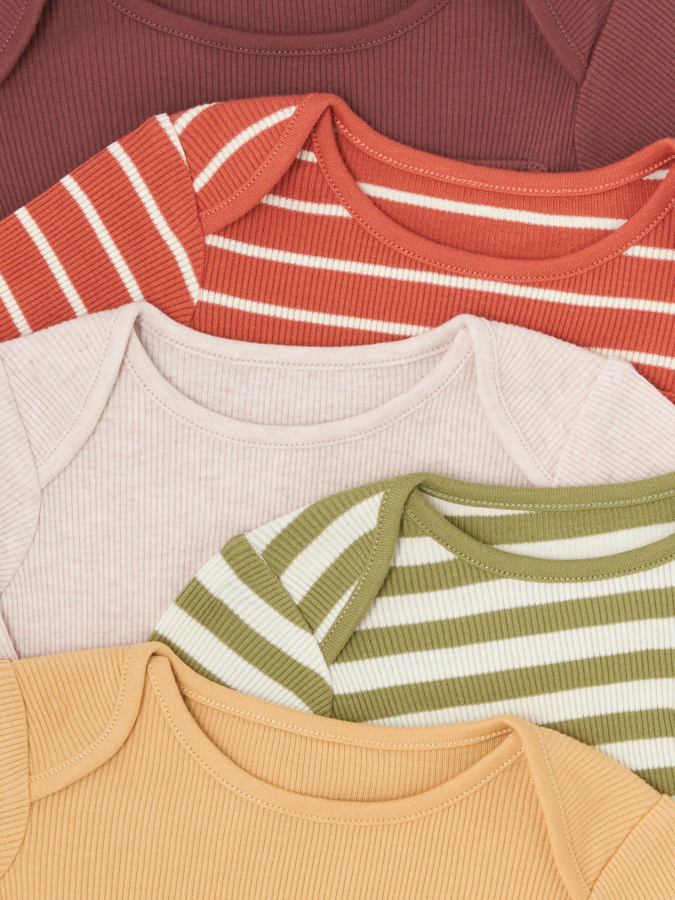 Product image 3 of 3, which shows John Lewis Baby Rib Stripe Long Sleeve Bodysuits, Pack of 5, Neutral Multi, Newborn