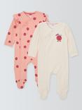 John Lewis Baby Apple Sleepsuits, Pack of 2, White/Multi