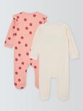 John Lewis Baby Apple Sleepsuits, Pack of 2, White/Multi