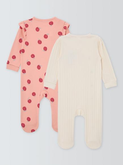 John Lewis Baby Apple Sleepsuits, Pack of 2, White/Multi - view 2, White Multi